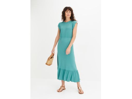 B.P.C sukienka letnia zielona z wiskozy długa z falbankami 48/50.