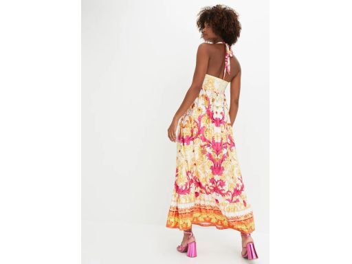 B.P.C sukienka długa, kolorowa we wzorki z wiązaniem na szyi ^36/38