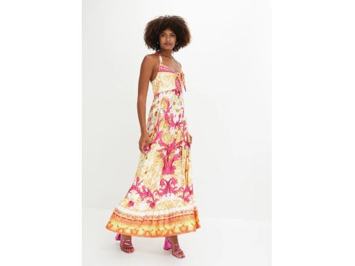 B.P.C sukienka długa, kolorowa we wzorki z wiązaniem na szyi ^36/38