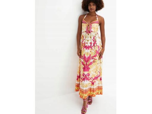 B.P.C sukienka długa, kolorowa we wzorki z wiązaniem na szyi ^36/38