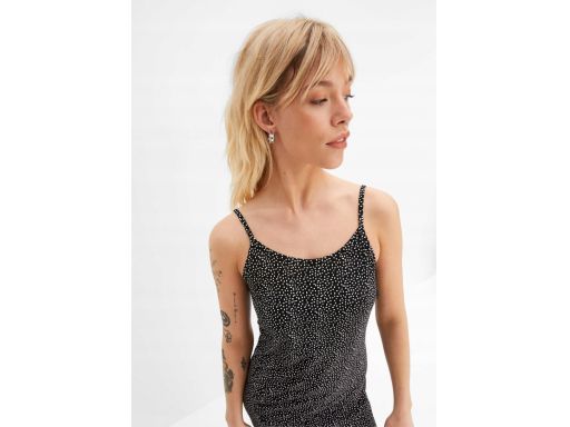 B.P.C długa sukienka z rozcięciem i marszczeniem czarna w kropki ^40/4