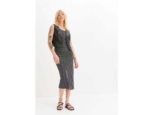 B.P.C długa sukienka z rozcięciem i marszczeniem czarna w kropki ^40/4