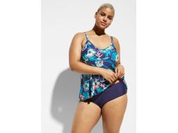 B.P.C tankini w kolorowy wzór roślinny i granatowe figi r.52