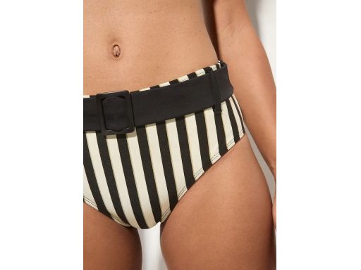 B.P.C bikini kremowo-czarno-złote w paski z figami z paskiem r.50