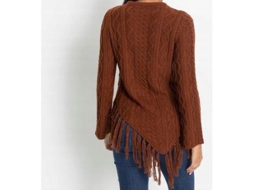 B.P.C sweter dzianinowy asymetryczny brązowy z frędzlami r.36/38