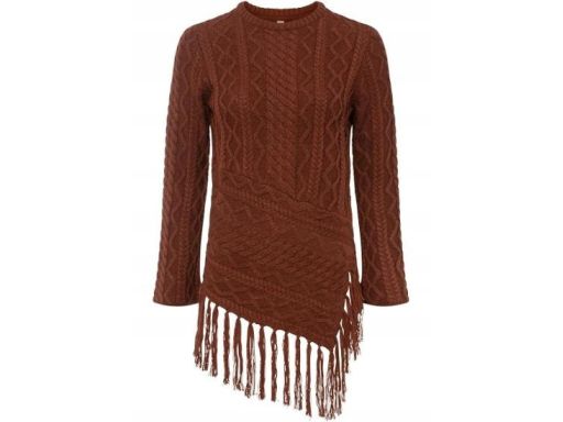 B.P.C sweter dzianinowy asymetryczny brązowy z frędzlami r.36/38