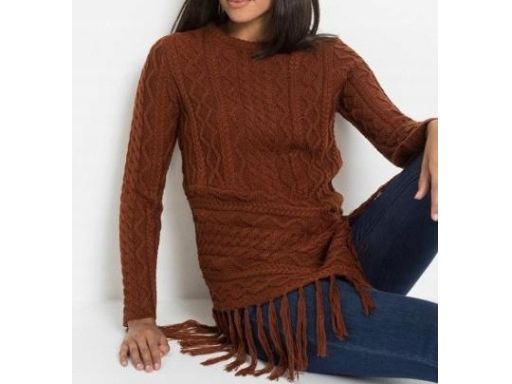 B.P.C sweter dzianinowy asymetryczny brązowy z frędzlami r.36/38