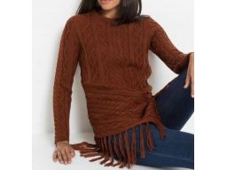 B.P.C sweter dzianinowy asymetryczny brązowy z frędzlami r.36/38