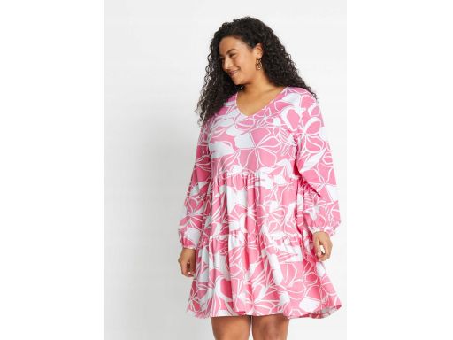B.P.C sukienka bawełniana różowa w białe kwiaty z falbanami 44/46.