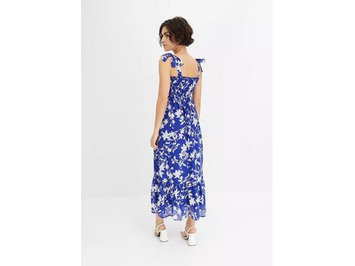 B.P.C długa sukienka letnia chabrowa w białe wzory 40.