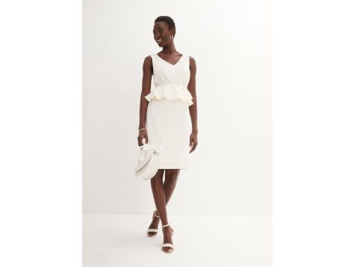 B.P.C śmietankowa suknia ślubna krótka z koronkowym paskiem r.50