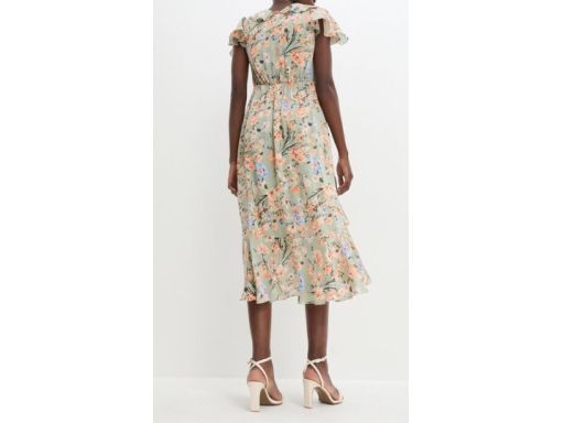 B.P.C asymetryczna zielona sukienka w kwiaty ^38