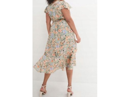 B.P.C asymetryczna zielona sukienka w kwiaty ^38