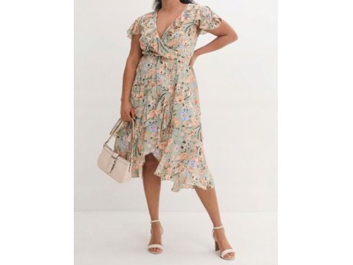 B.P.C asymetryczna zielona sukienka w kwiaty ^38