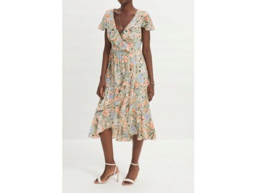 B.P.C asymetryczna zielona sukienka w kwiaty ^38