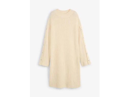 B.P.C dzianinowa sukienka ecru z ozdobnymi guzikami na rękawach 48/50.