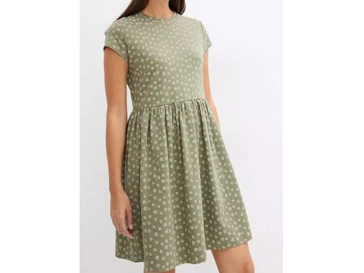 B.P.C sukienka dresowa zielona w drobne kwiatuszki 40/42.