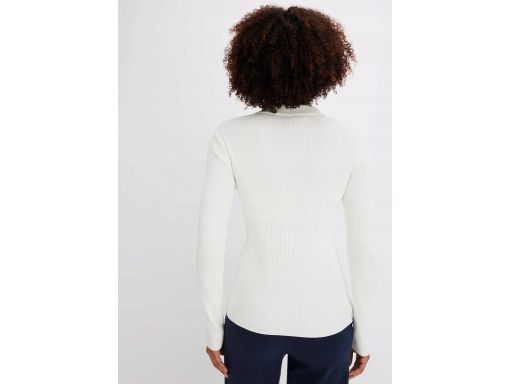 B.P.C sweter dzianinowy prążkowany ecru polo z ozdobnymi guzikami ^44/