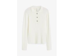 B.P.C sweter dzianinowy prążkowany ecru polo z ozdobnymi guzikami ^44/