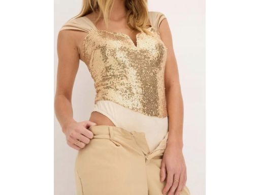 B.P.C body beżowe ze złotymi cekinami ^32/34