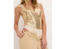 B.P.C body beżowe ze złotymi cekinami ^32/34