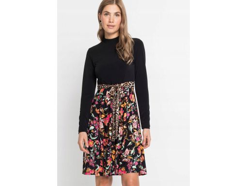 B.P.C Czarna sukienka w kolorowe kwiaty ^36/38