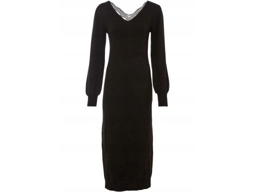 B.P.C sukienka dzianinowa midi czarna z koronką ^36/38