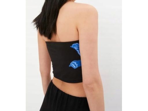 B.P.C top bandeau bawełniany czarny z niebieskim nadrukiem ^40/42