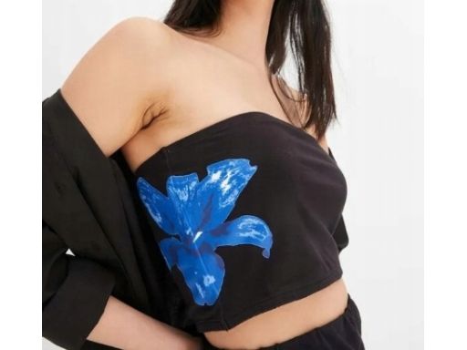 B.P.C top bandeau bawełniany czarny z niebieskim nadrukiem ^40/42
