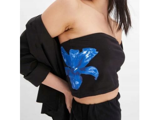 B.P.C top bandeau bawełniany czarny z niebieskim nadrukiem ^40/42