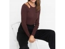 B.P.C brązowy sweterek damski z wycięciem na ramieniu ^52/54