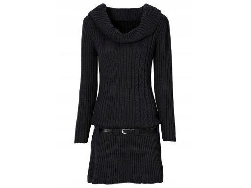 B.P.C sukienka dzianinowa z szerokim kołnierzem i paskiem czarna 36/38