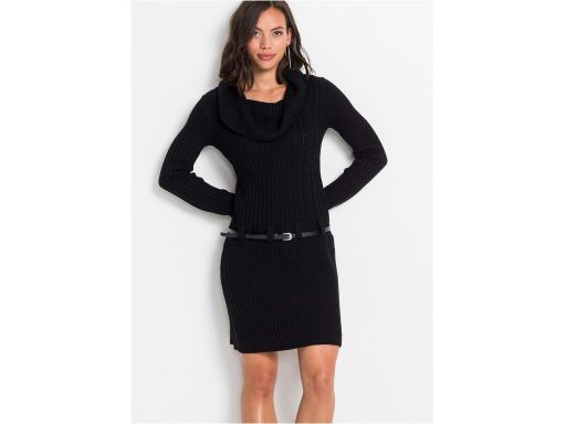 B.P.C sukienka dzianinowa z szerokim kołnierzem i paskiem czarna 36/38
