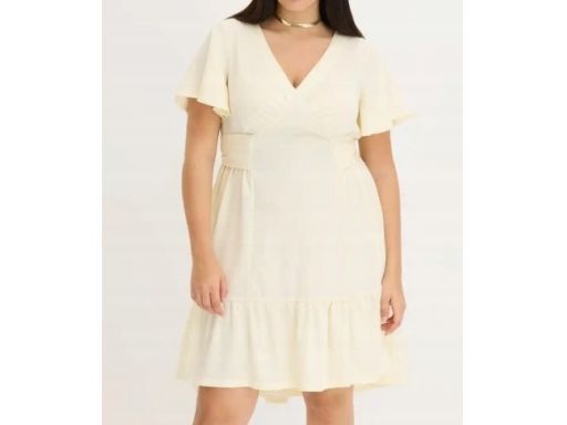 B.P.C kremowa sukienka z falbankami z krepy r.36/38