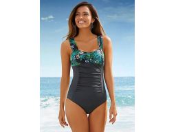 B.P.C kostium kąpielowy czarny z marszczeniem i wzorem przy dekolcie r