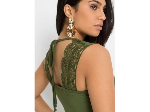 B.P.C sukienka dżersejowa khaki z koronką i wiązaniem r.48/50