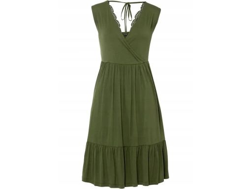 B.P.C sukienka dżersejowa khaki z koronką i wiązaniem r.48/50