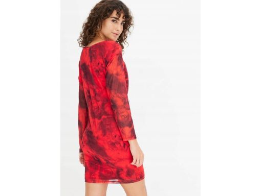 B.P.C czerwona sukienka ołówkowa z siateczki marszczona ^36/38