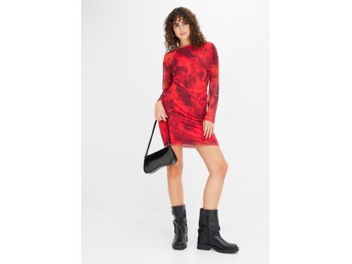 B.P.C czerwona sukienka ołówkowa z siateczki marszczona ^36/38