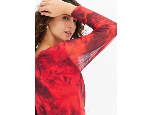 B.P.C czerwona sukienka ołówkowa z siateczki marszczona ^36/38