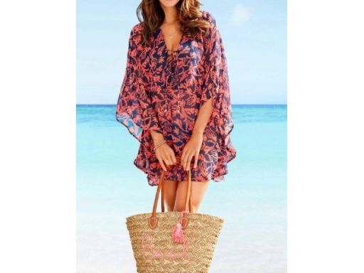 B.P.C tunika plażowa szyfonowa w różowe wzory ^52/54