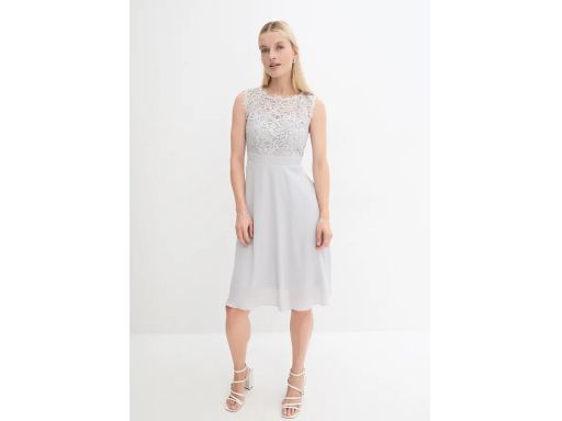 B.P.C sukienka szyfonowa z koronką matowy srebrny ^46