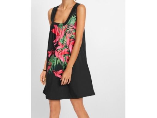 B.P.C sukienka plażowa czarna z kolorowym nadrukiem r.48/50