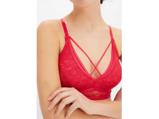 B.P.C biustonosz miękki koronkowy bez fiszbin czerwono-malinowy 80C.