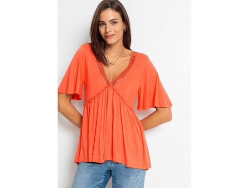 AG4704 pomarańczowa bluzka boho z koronką r.36/38