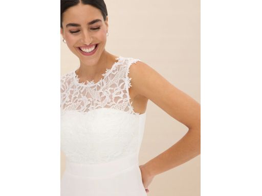 B.P.C długa sukienka śmietankowa z koronką 42.