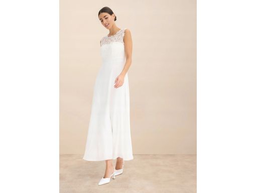 B.P.C długa sukienka śmietankowa z koronką 42.