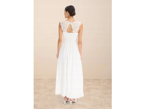 B.P.C długa sukienka śmietankowa z koronką 42.