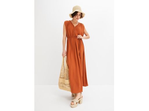 B.P.C długa sukienka maxi brązowa z paskiem r.52