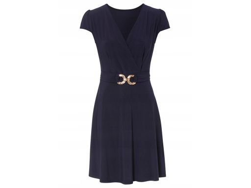 B.P.C sukienka ciemnogranatowa z dekoracyjnym złotym paskiem 44/46.